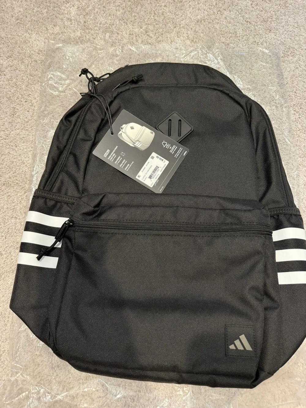 adidas Black Backpack with White Stripe Accents